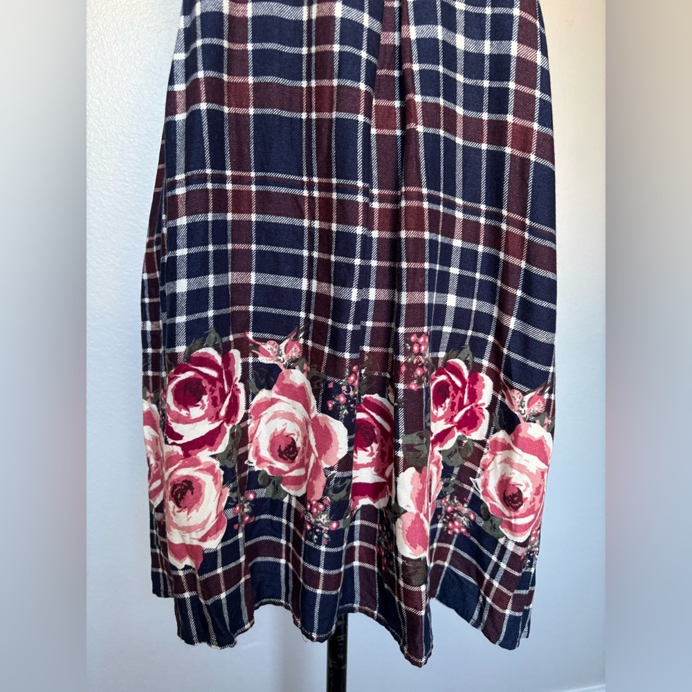 Xhilaration Navy Plaid Midi Dress with Pink Floral Design - Picture 5 of 14